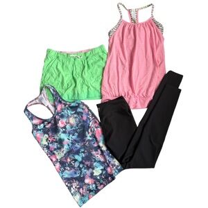 Ivivva Girls Pink Tank Green Shorts Black Leggings & Tank Set Size 14 Summer